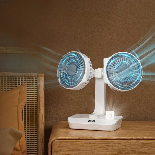 Letvægts dobbelte blade genopladelig rejsecamp køleventilator
