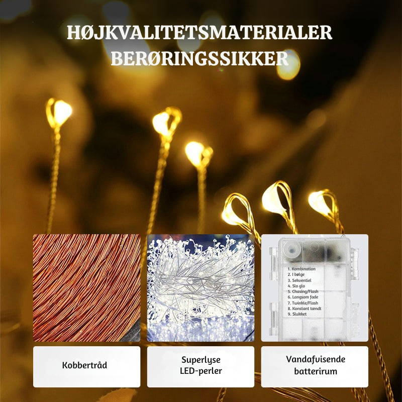 Energibesparende LED Lyskæde med 8 Lysindstillinger, IP44