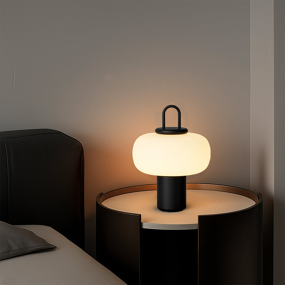 Stilren glasbordlampe med blødt LED-lys til soveværelset