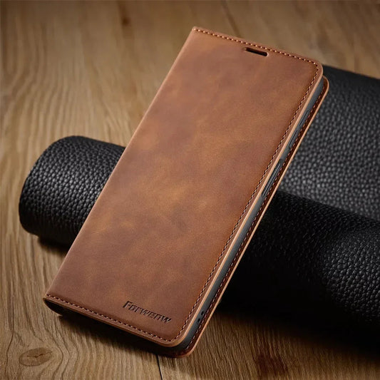 Elegant läderfodral för smartphone med magnetlås