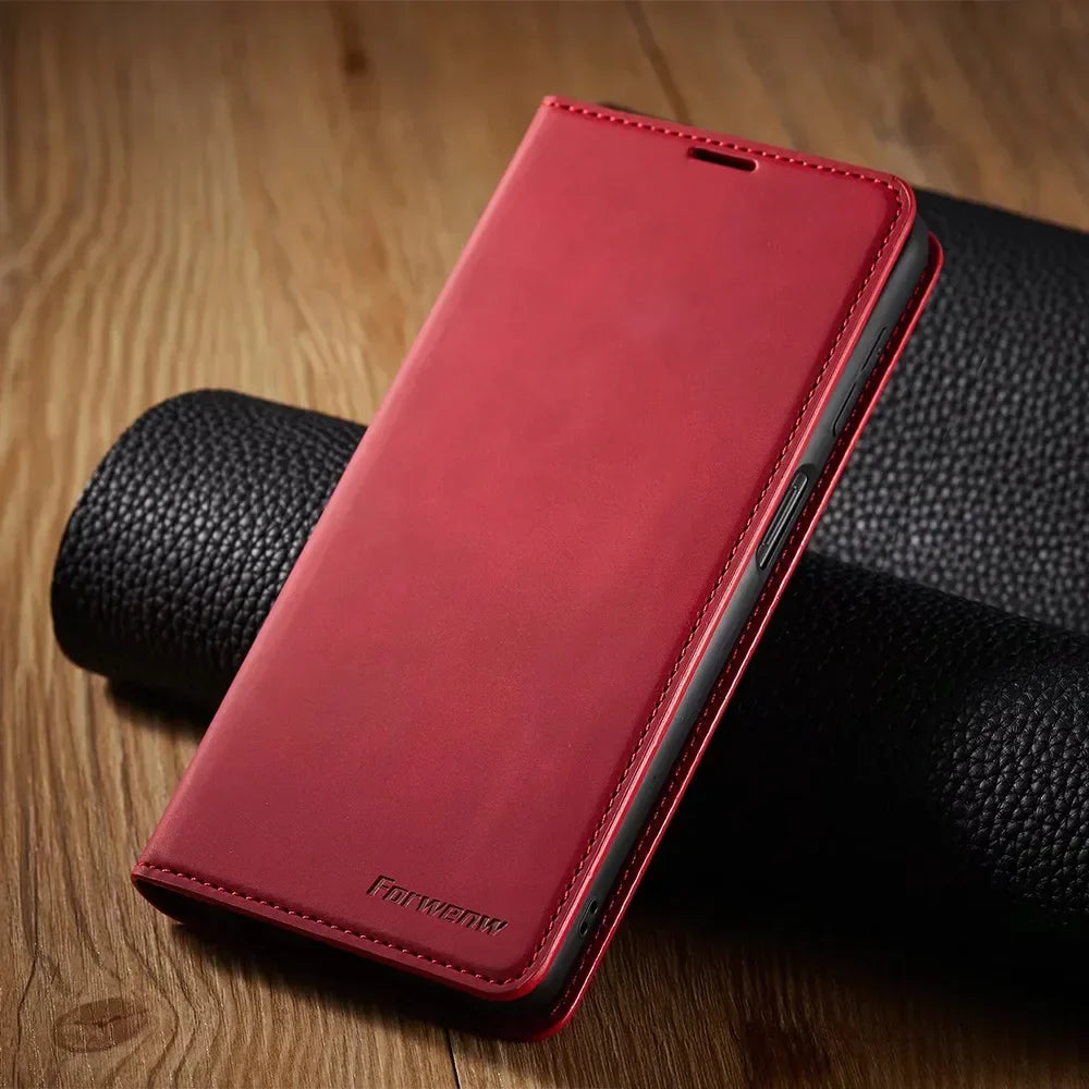 Elegant läderfodral för smartphone med magnetlås