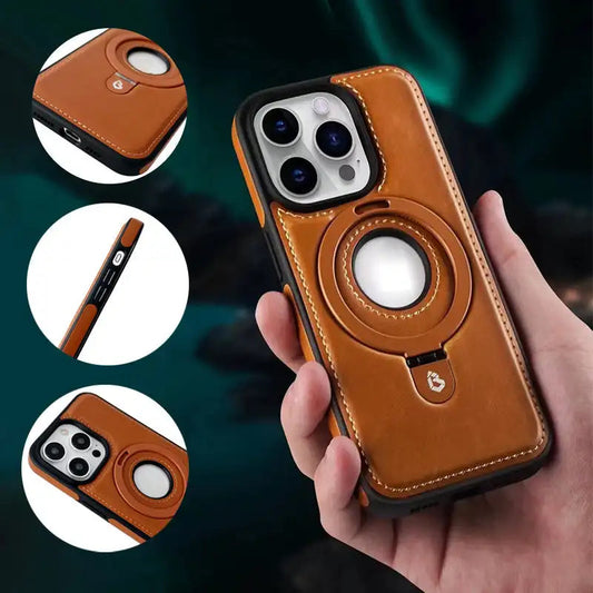 Magnetisk iPhone-etui i luksuslæder med integreret stander