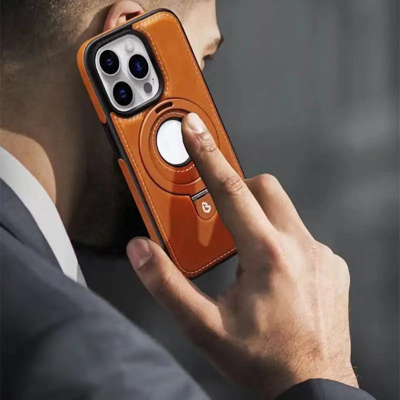 Magnetiskt iPhone-fodral i lyxigt läder med integrerat stativ