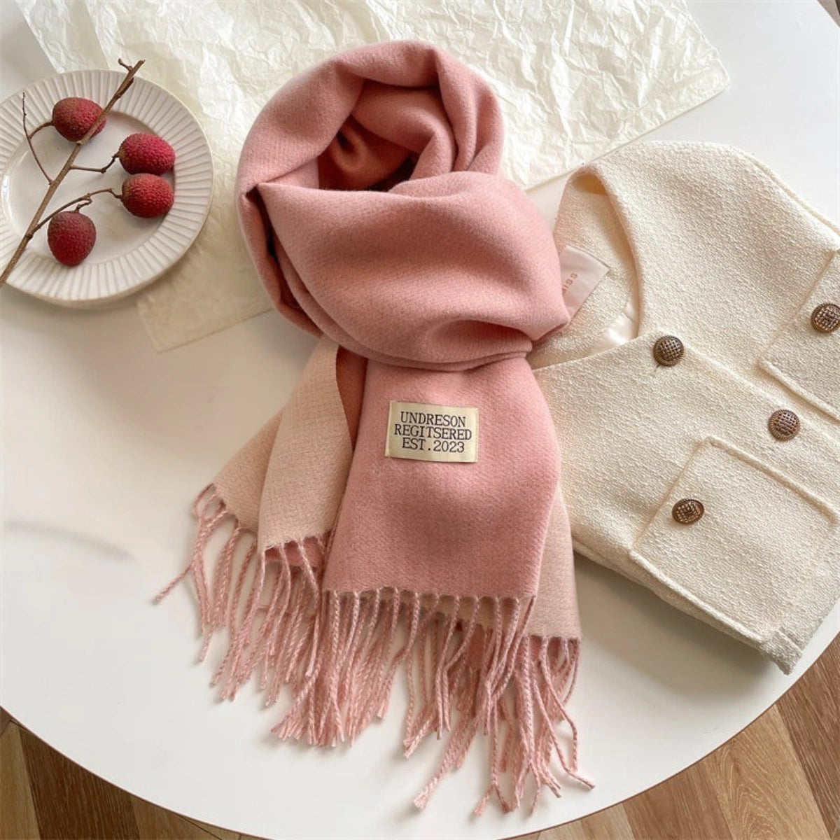 Elegant Pashmina Tørklæde med Dobbelt Design & Kvaster