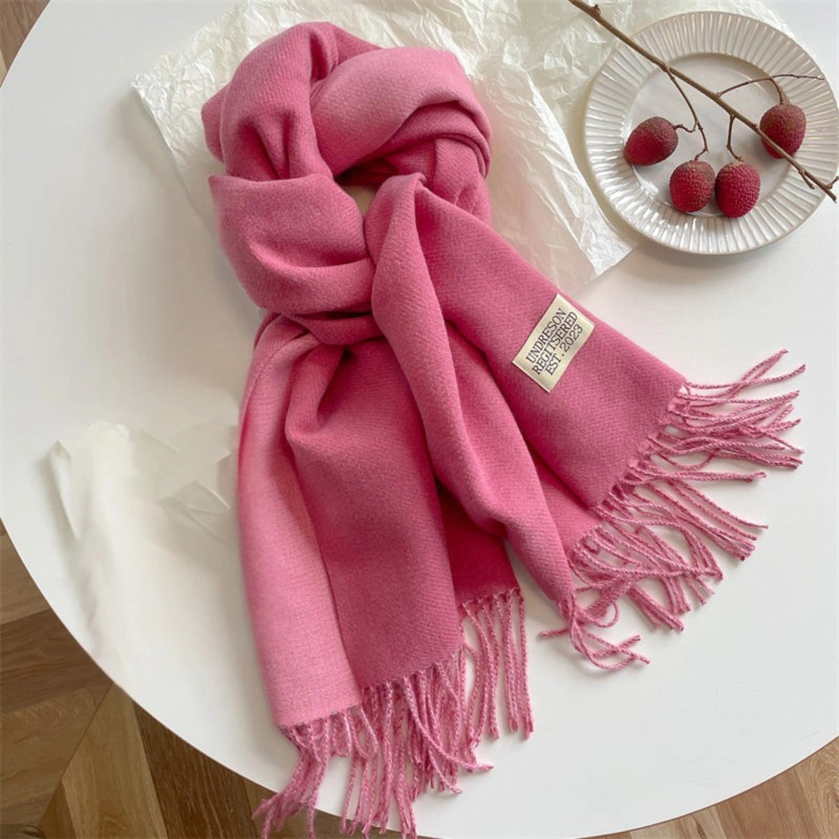 Elegant Pashmina Tørklæde med Dobbelt Design & Kvaster