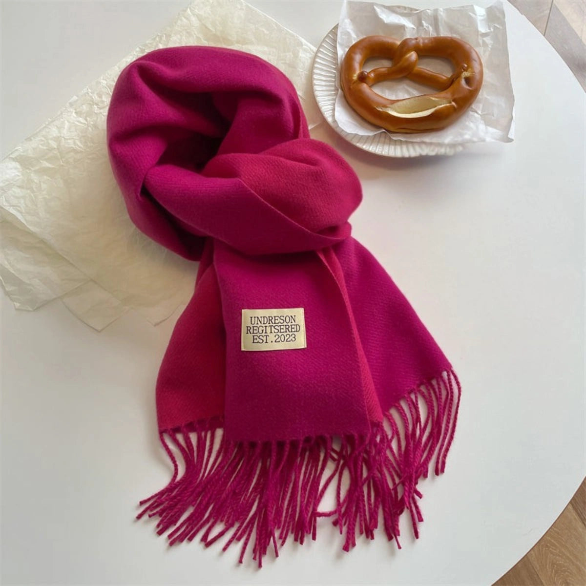 Elegant Pashmina Tørklæde med Dobbelt Design & Kvaster