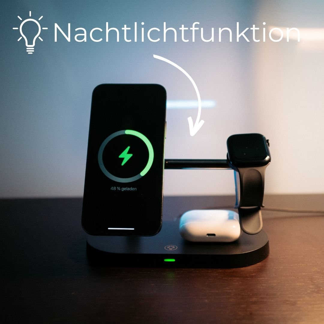 Trådløs 3-i-1 Oplader til Smartphone, Ur & Høretelefoner