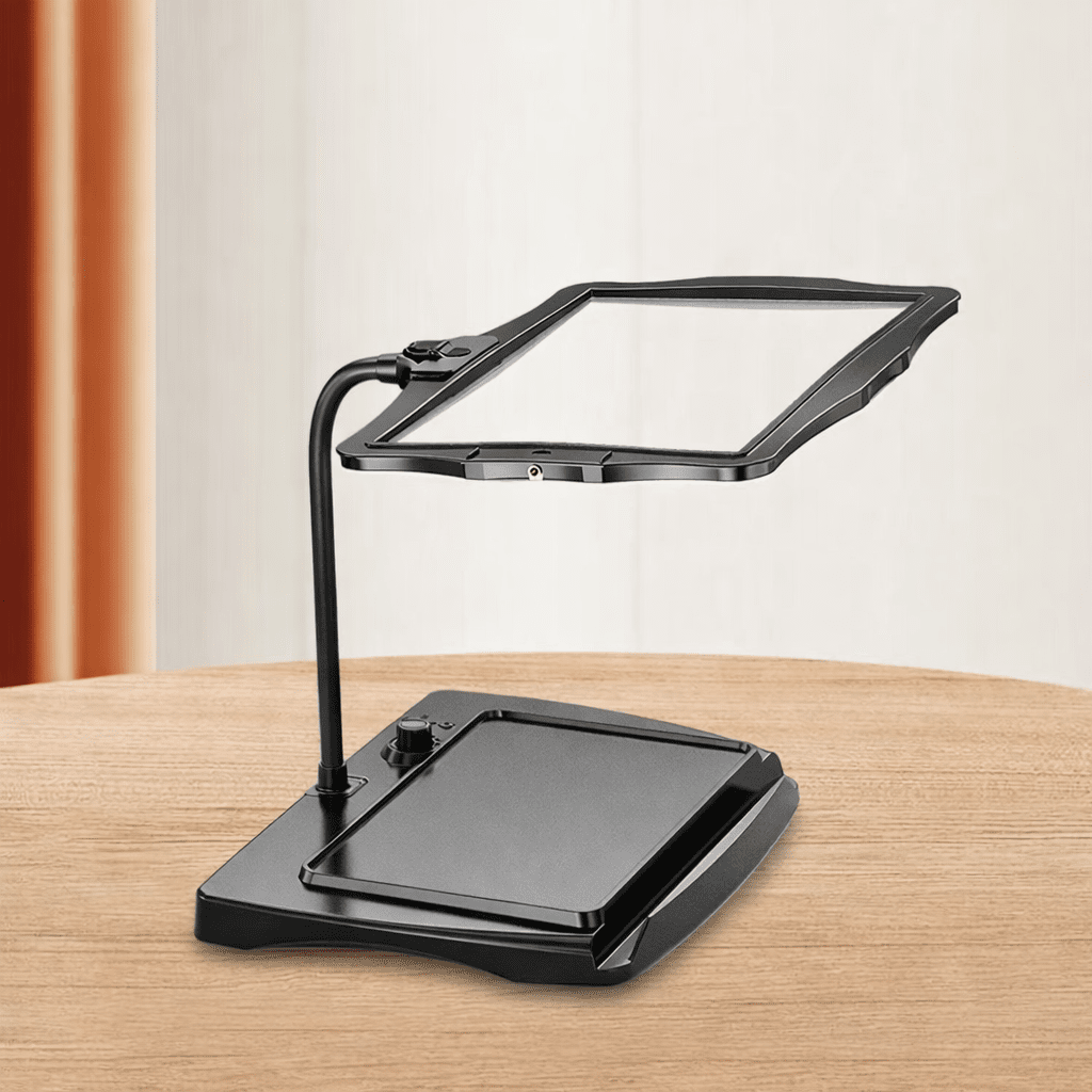 Förstoringsgolvlampa med justerbar arm och LED-ljus