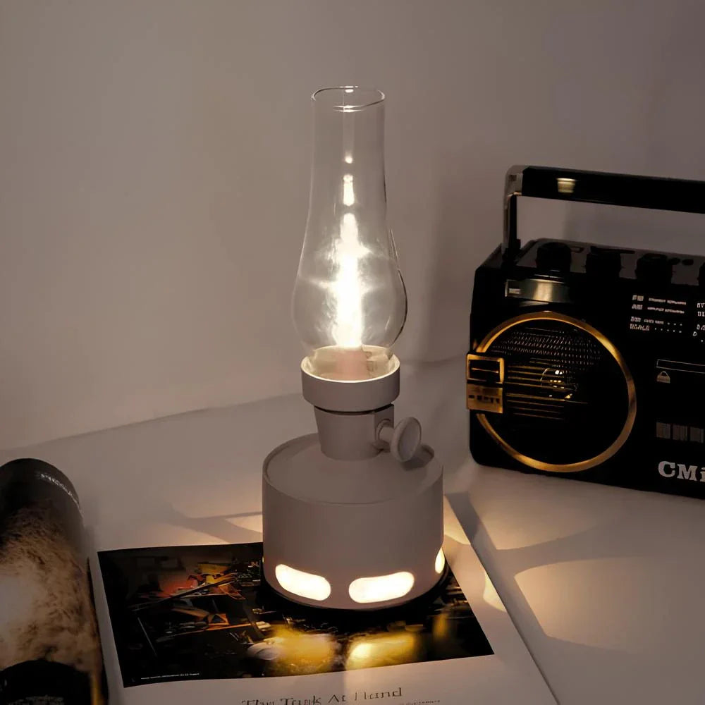 Retro LED-bordslampa med lång batteritid och unik funktion