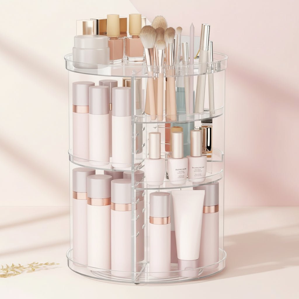 Roterende Makeup Organizer med Justerbar Højde og Stor Kapacitet