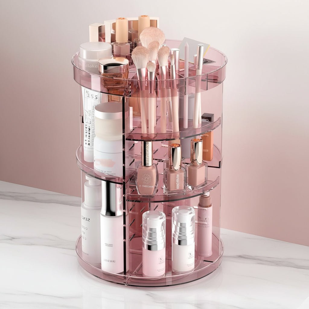 Roterende Makeup Organizer med Justerbar Højde og Stor Kapacitet