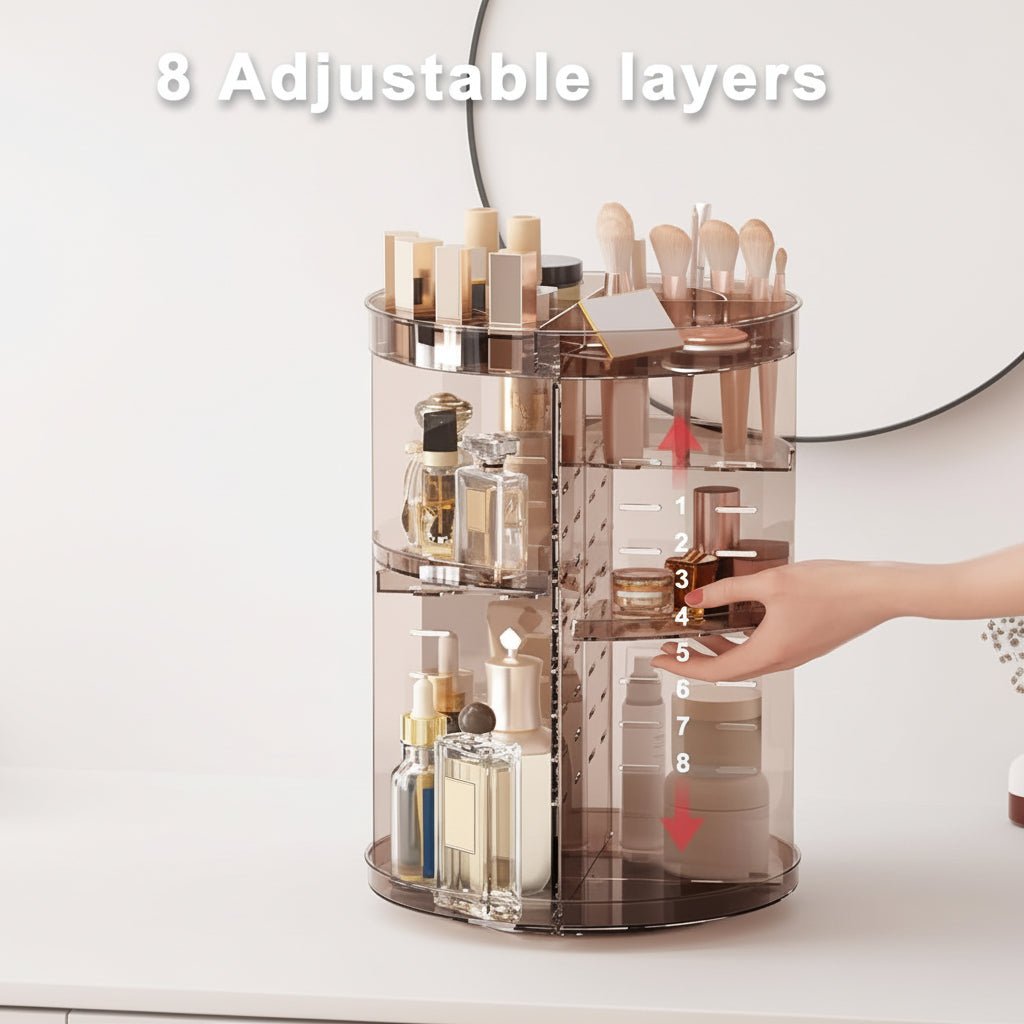 Roterende Makeup Organizer med Justerbar Højde og Stor Kapacitet