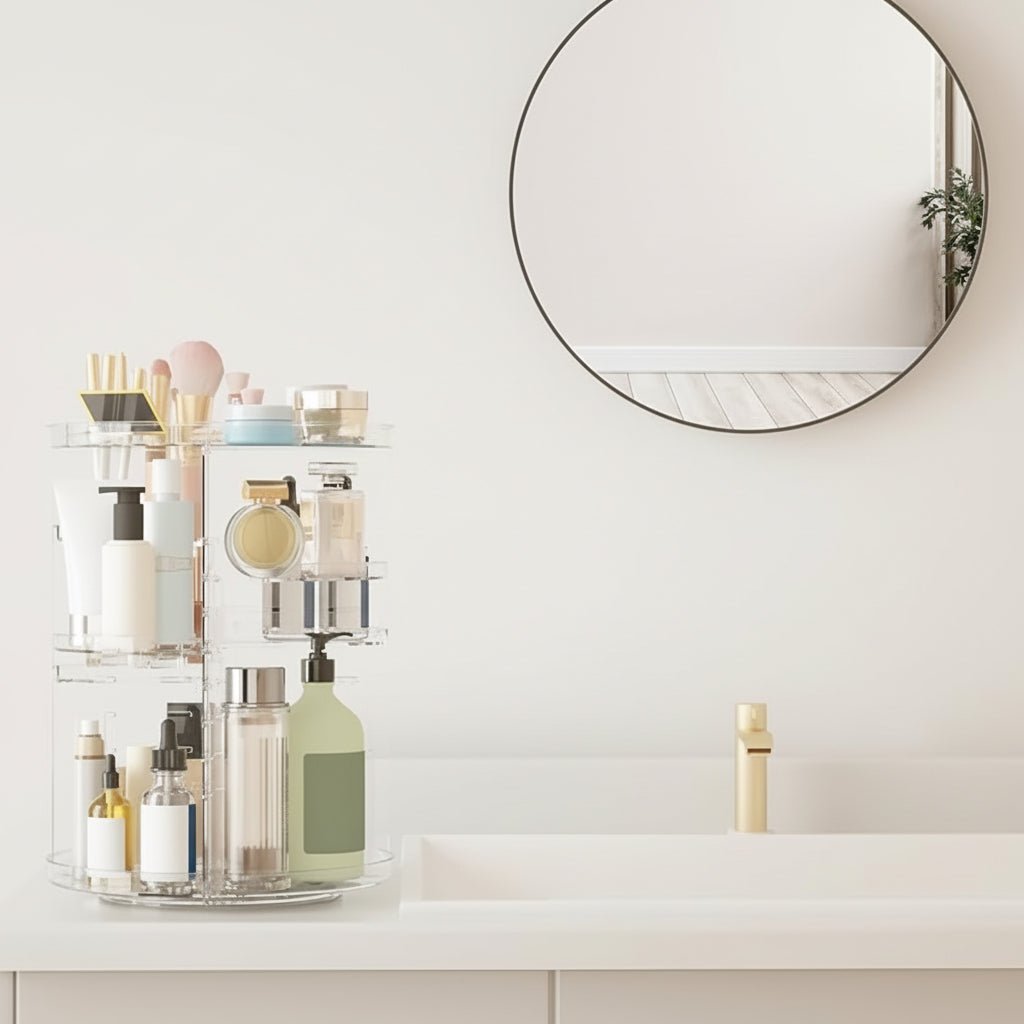 Roterende Makeup Organizer med Justerbar Højde og Stor Kapacitet
