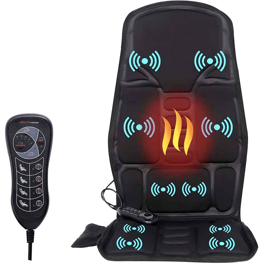 Ergonomisk Massage Sædeovertræk med Shiatsu og Vibration til Nakke, Ryg & Lår - Inkl. Varmefunktion, Biladapter & Fjernbetjening