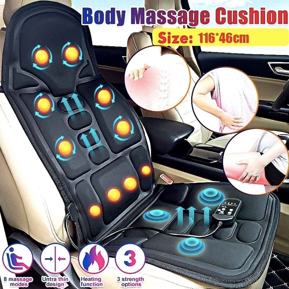 Ergonomisk Massage Sædeovertræk med Shiatsu og Vibration til Nakke, Ryg & Lår - Inkl. Varmefunktion, Biladapter & Fjernbetjening