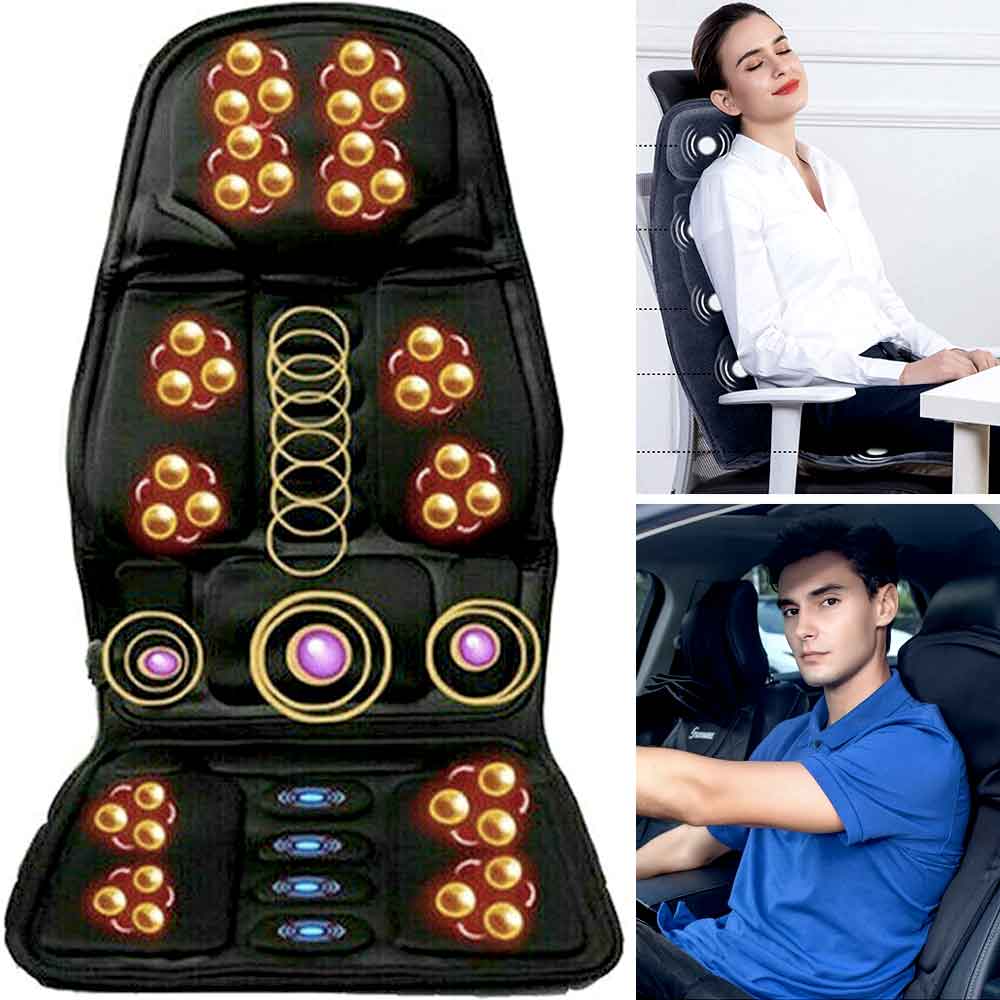 Ergonomisk Massage Sædeovertræk med Shiatsu og Vibration til Nakke, Ryg & Lår - Inkl. Varmefunktion, Biladapter & Fjernbetjening