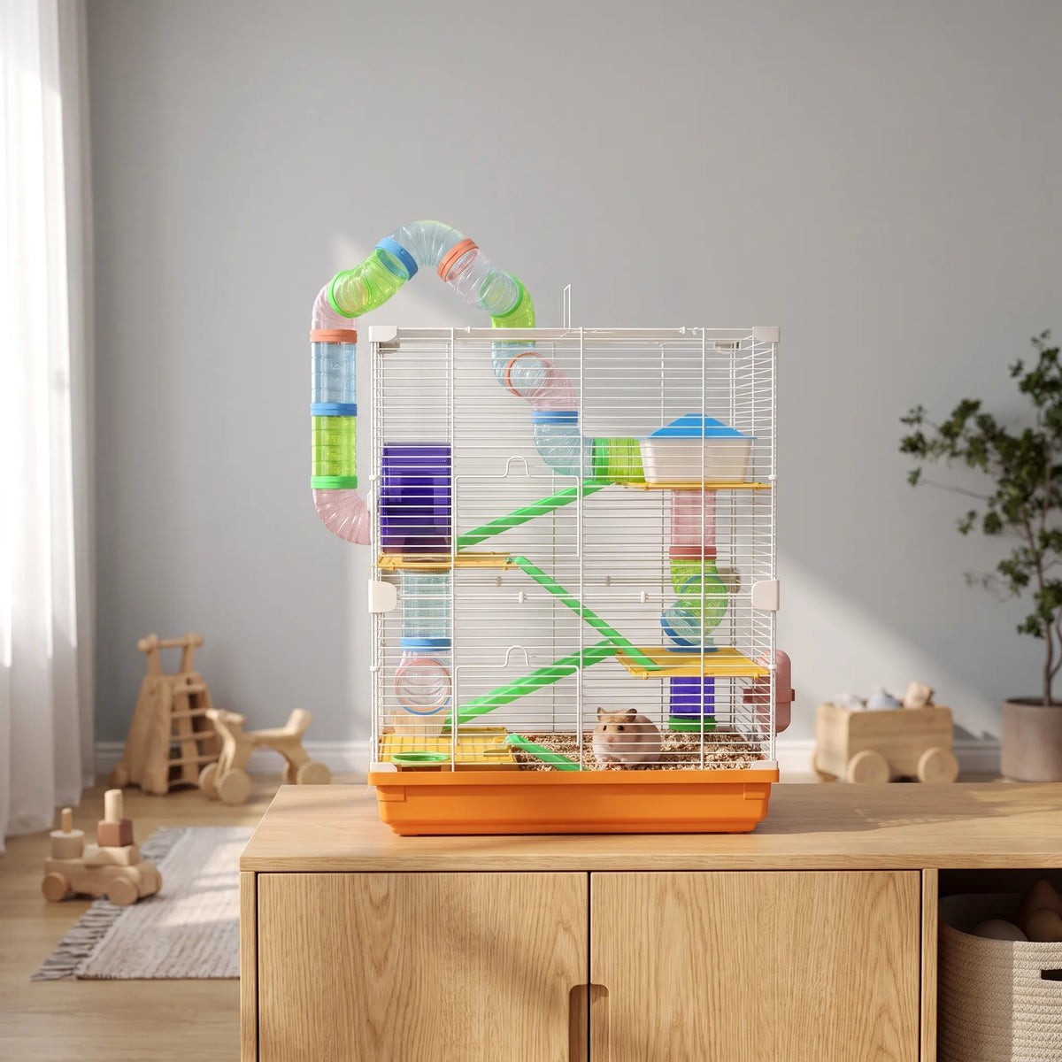 Flere etagers hamsterbur med rør - Tubix