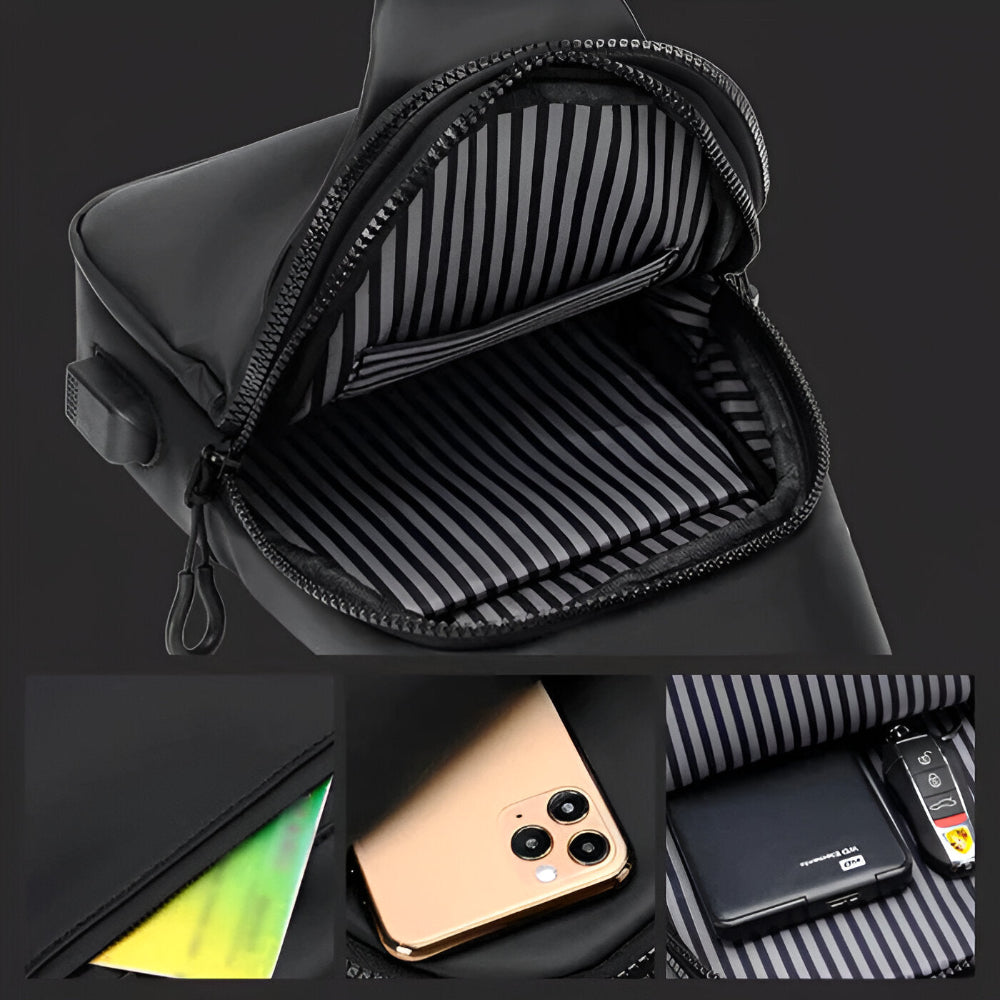 Justerbar Svart Crossbodyväska för Män - Mode Crossbodyväska