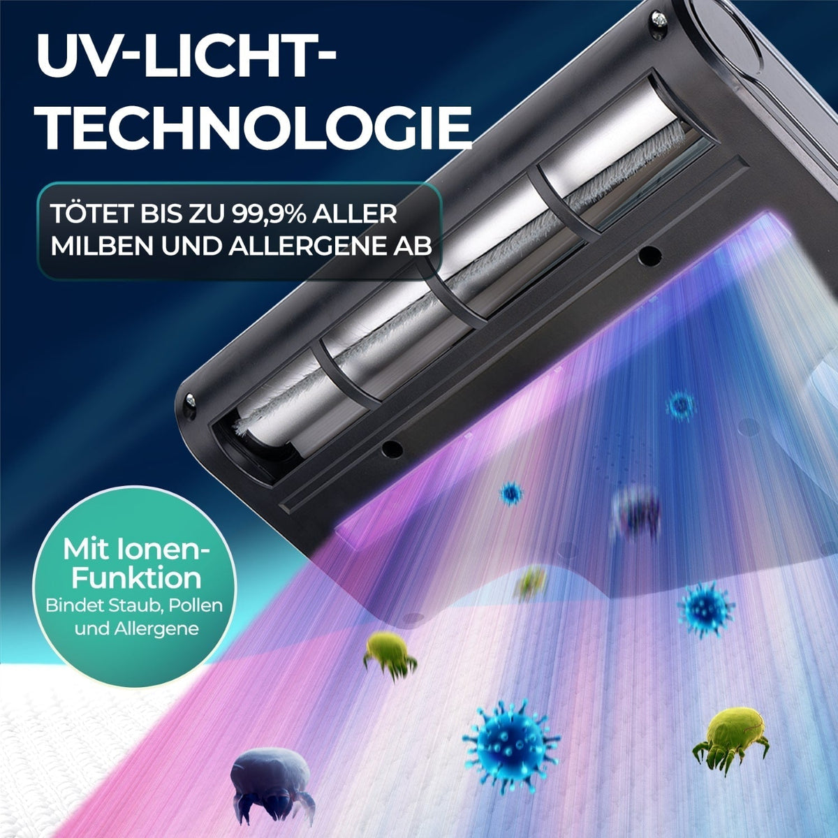 Handdammsugare 450 Watt med 18 000 Pa, UV-funktion och HEPA-filter