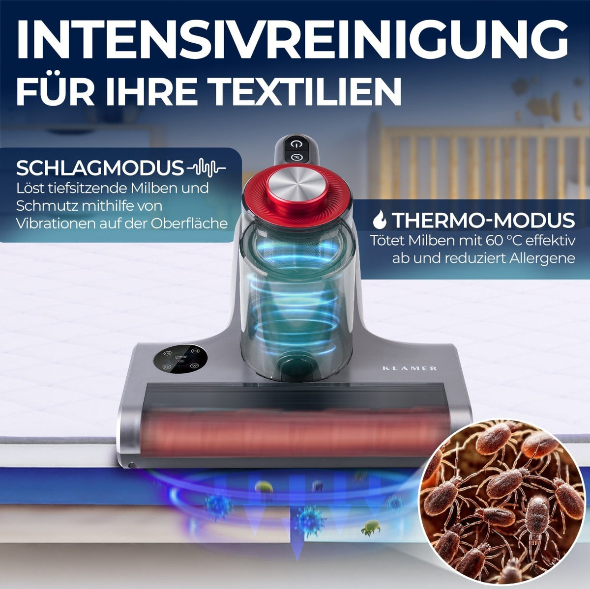Handdammsugare 450 Watt med 18 000 Pa, UV-funktion och HEPA-filter