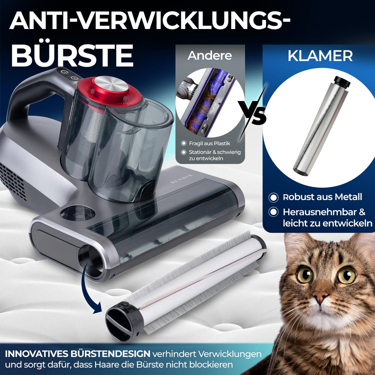 Handdammsugare 450 Watt med 18 000 Pa, UV-funktion och HEPA-filter