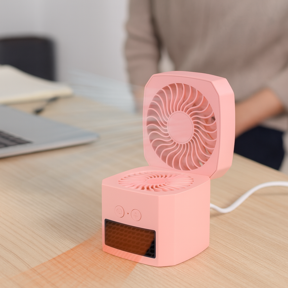 Bærbar Mini Varme- og Køleventilator til skrivebord