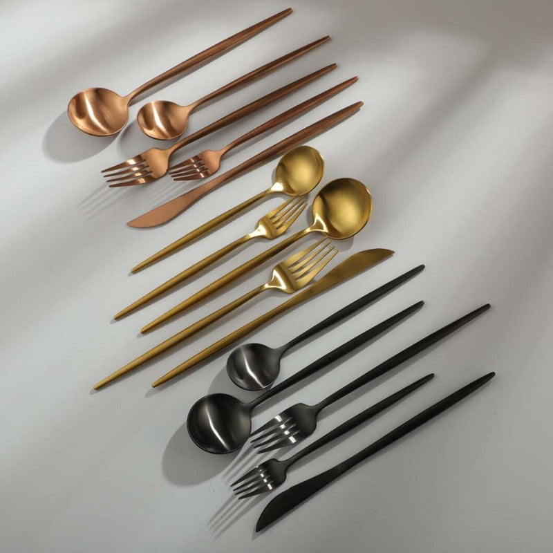 Elegant bestickset i rostfritt stål – Gulddesign | 24 eller 48 delar