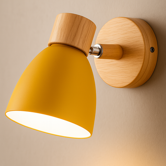 Stilren LED-vägglampa i trä till sovrummet med mjukt ljus