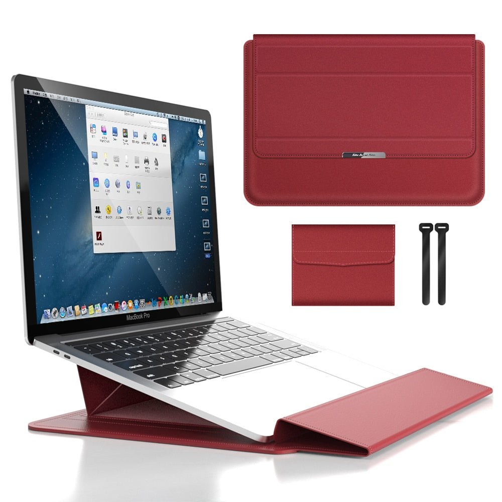 Laptop Sleeve med Foldbar Stand og PU Læder - Slank og Praktisk