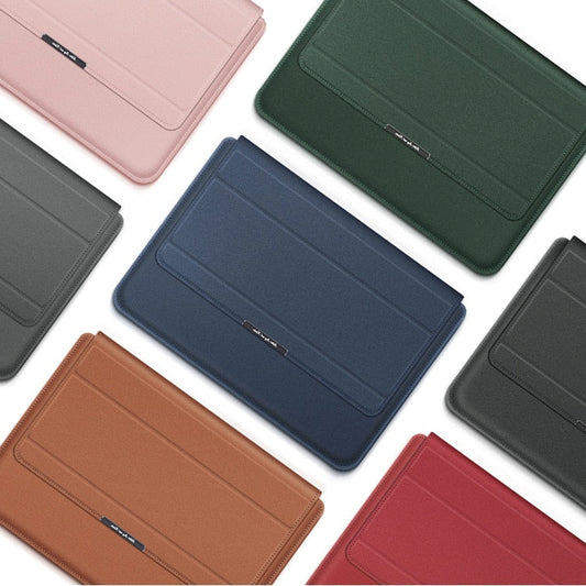 Laptop Sleeve med Foldbar Stand og PU Læder - Slank og Praktisk