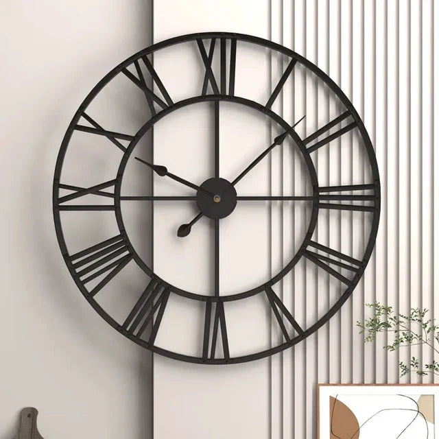 Stort Modernt Väggur i Metall - Svart Design, Tidlös Elegans