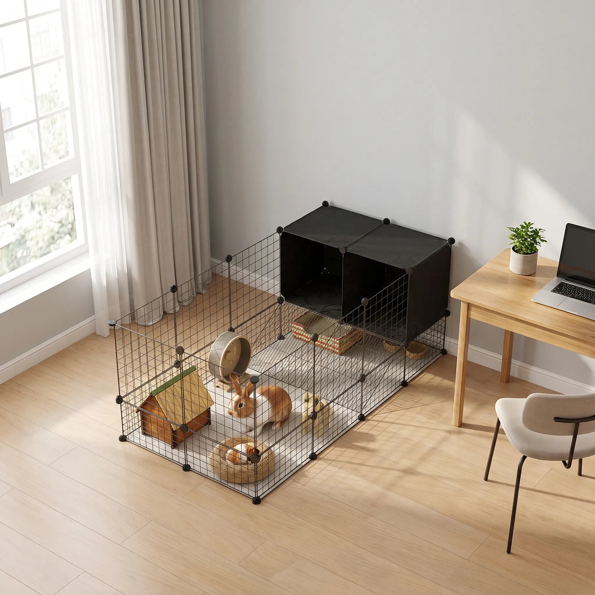 Inomhusbur för smådjur med fri rörelse – modulär design