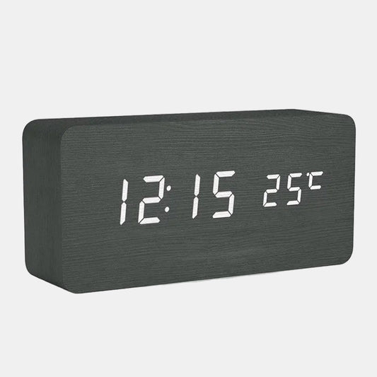 Elegant digital träklocka med LED och temperaturvisning