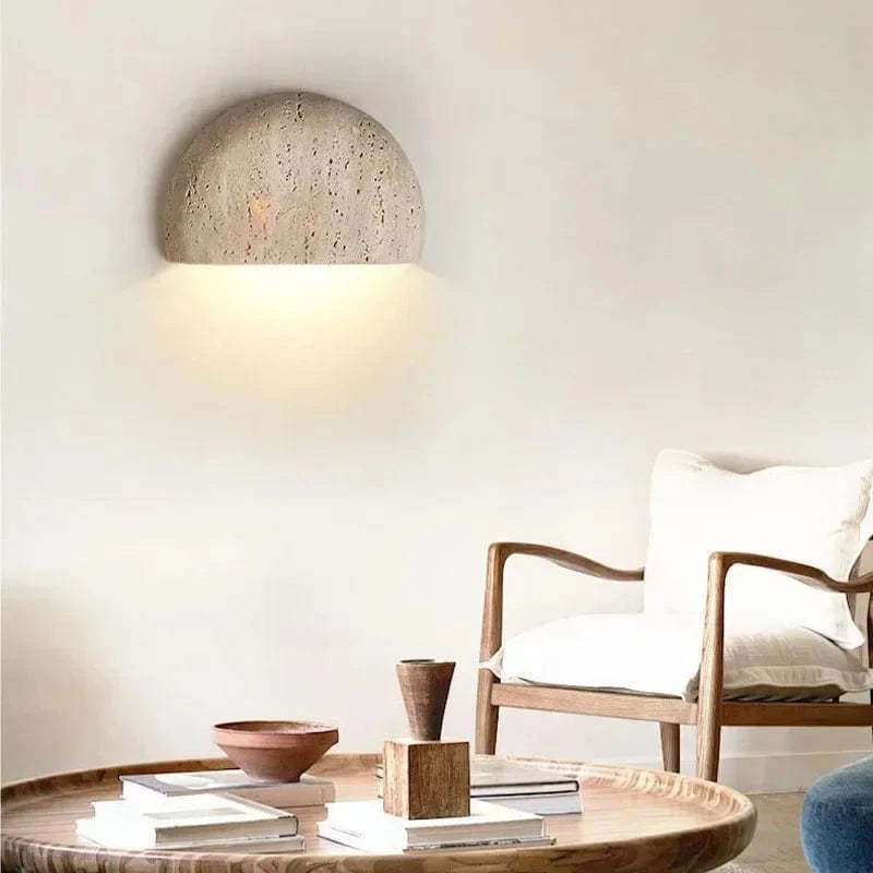 Elegant LED Væglampe i Natursten - Moderne Halvmåneform