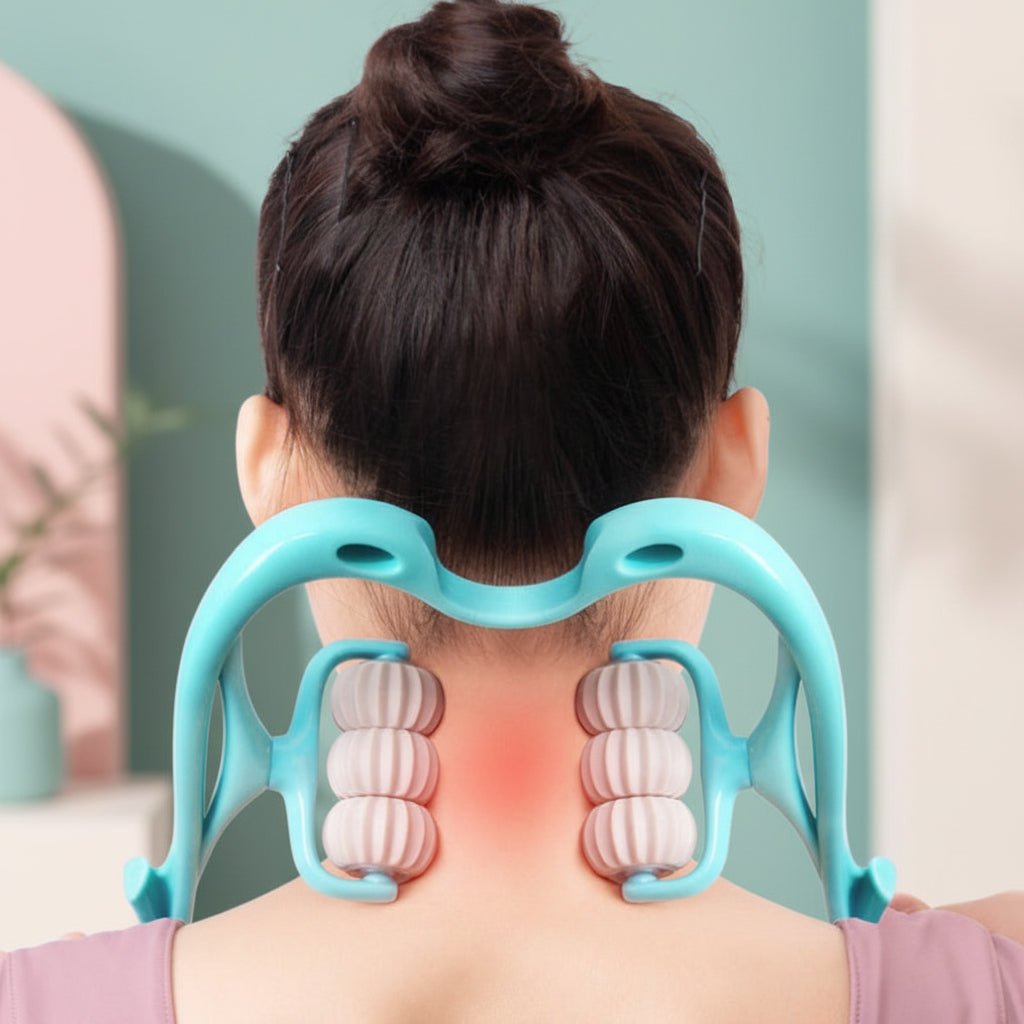 Effektiv Nakke- og Skuldermassage Rulle med Seks Rullende Hoveder