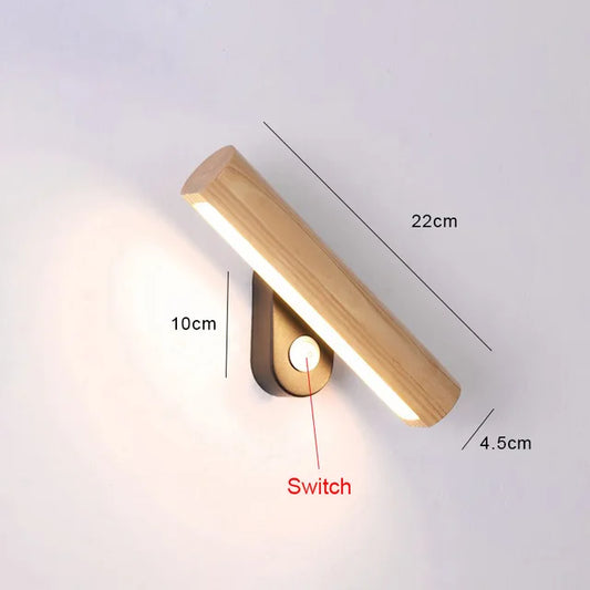 LED træ væglampe til soveværelset med varm belysning