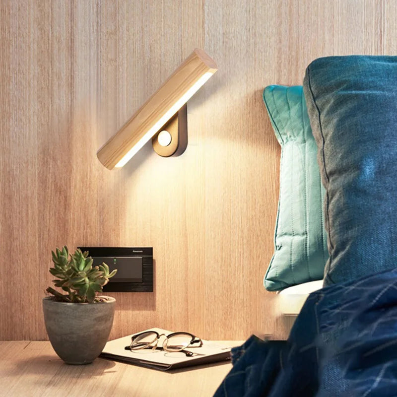 LED træ væglampe til soveværelset med varm belysning