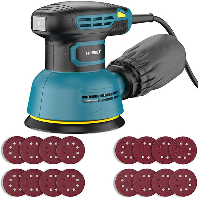 Effektiv excenterslipmaskin med dammuppsamlare och 16 slippapper