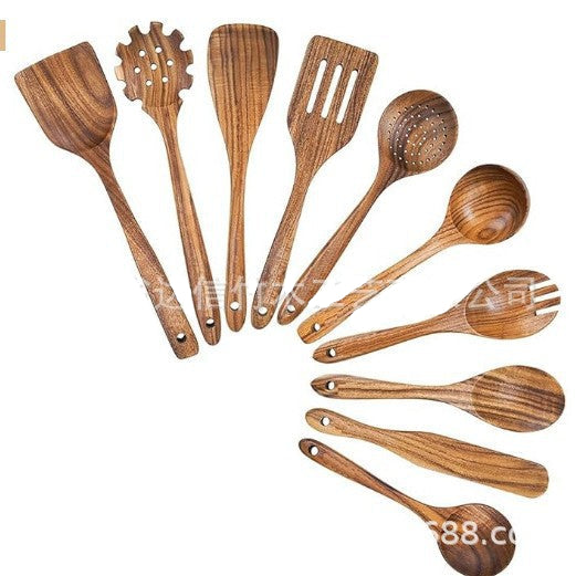 Elegant set av naturligt teakträ till ditt kök