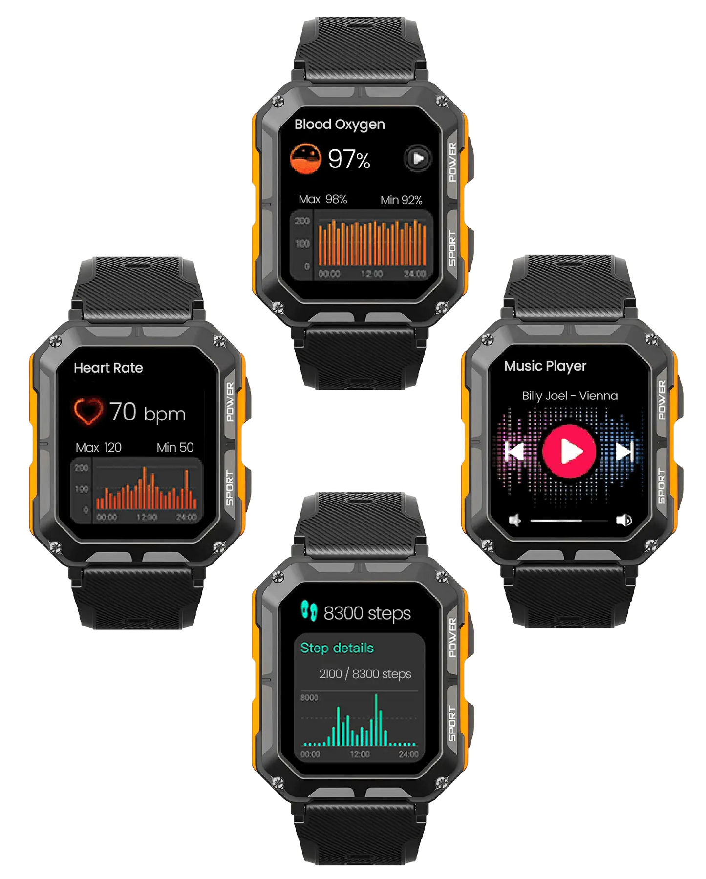 Robust Smartwatch med Pulsmonitor og Skridttæller
