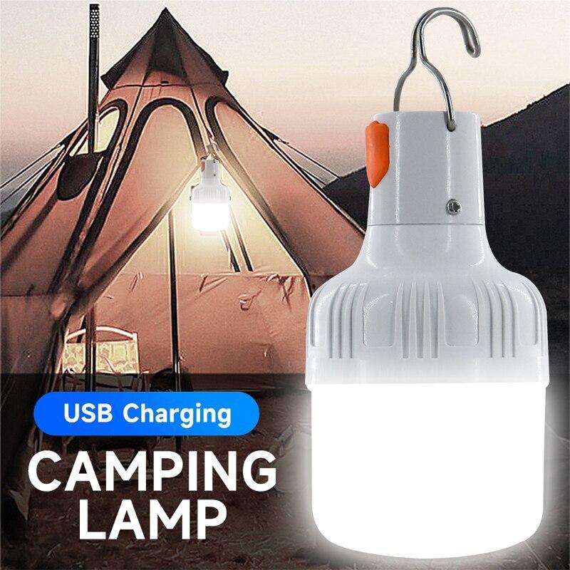 Kraftfull LED-campinglampa med uppladdningsbar USB och krok