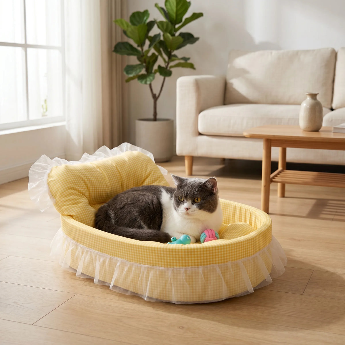 Oval bäddsoffa för husdjur med kudde