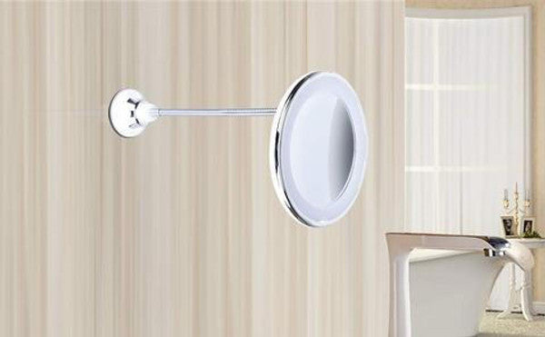 Bærbart 10X LED-makeup-spejl med sugekop og justerbar arm