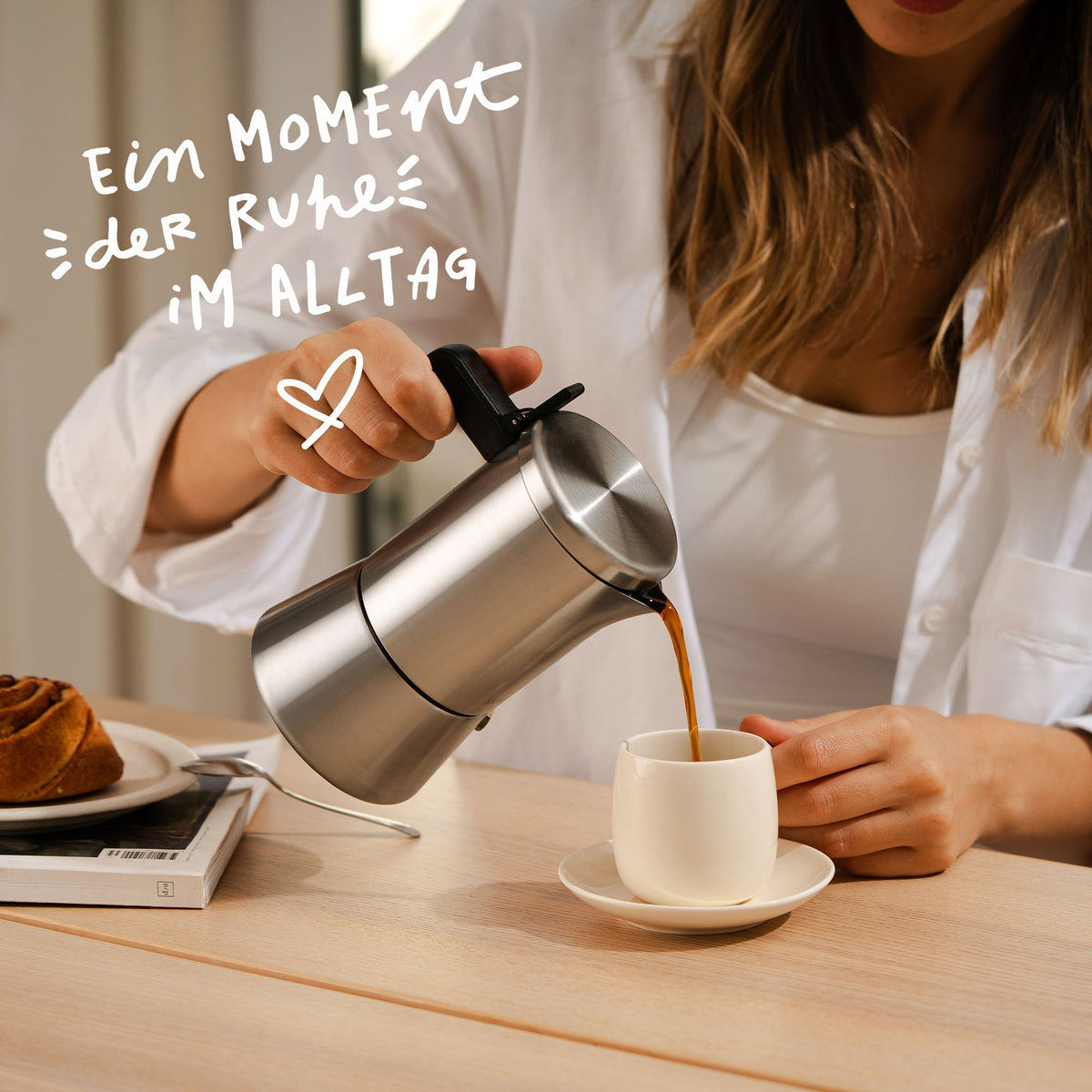 Espressokokare set | 3 delar med manuell kaffekvarn, mjölkskummare och tillbehör för upp till 6 koppar