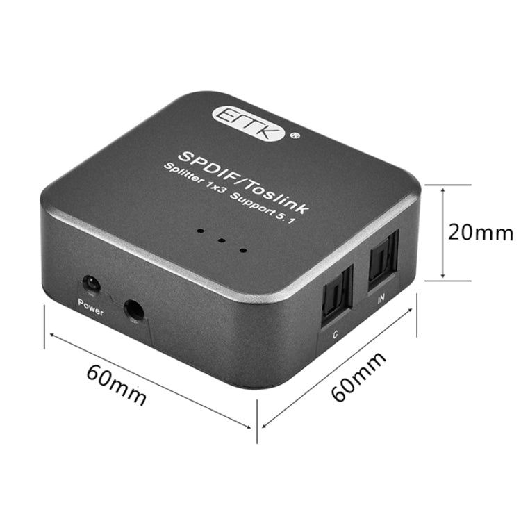 Digital Optisk Audio SPDIF Toslink Splitter Adapter - 1 Ingång 3 Utgångar (Silvergrå)