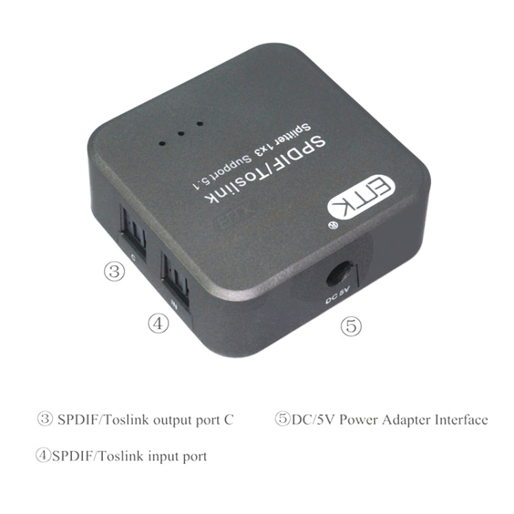 Digital Optisk Audio SPDIF Toslink Splitter Adapter - 1 Ingång 3 Utgångar (Silvergrå)