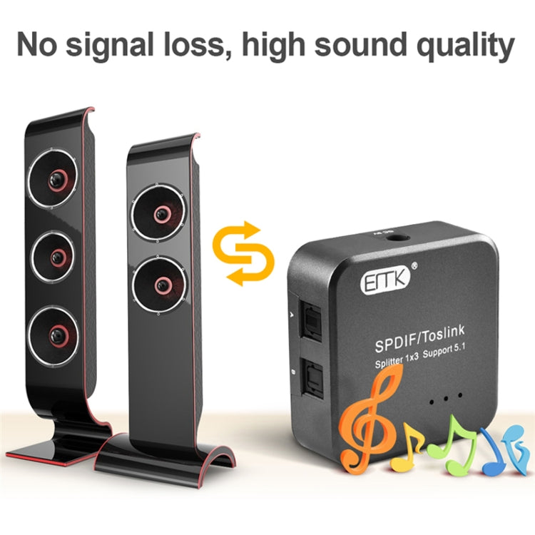 Digital Optisk Audio SPDIF Toslink Splitter Adapter - 1 Ingång 3 Utgångar (Silvergrå)