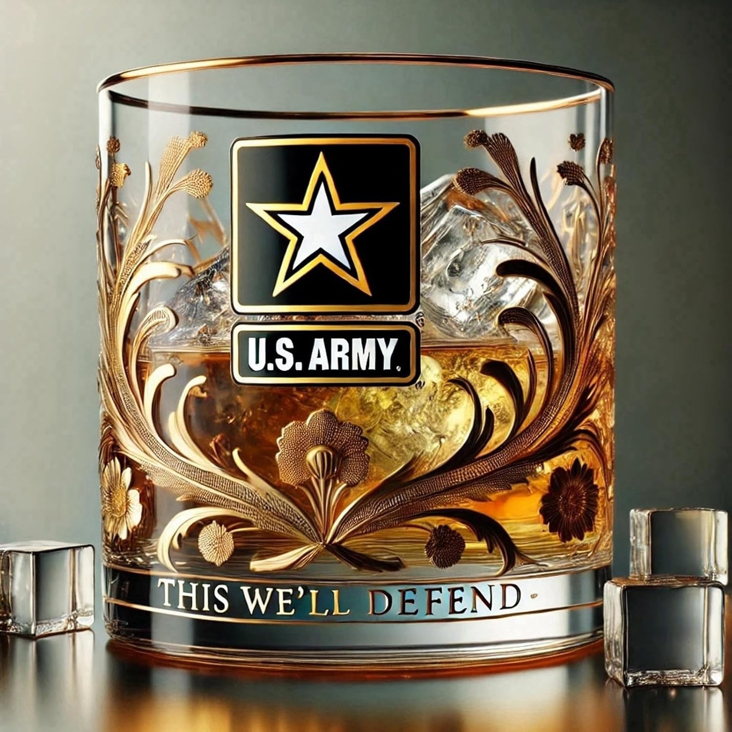 Eksklusivt Whiskyglas med Militæremblemer og Guldpræg