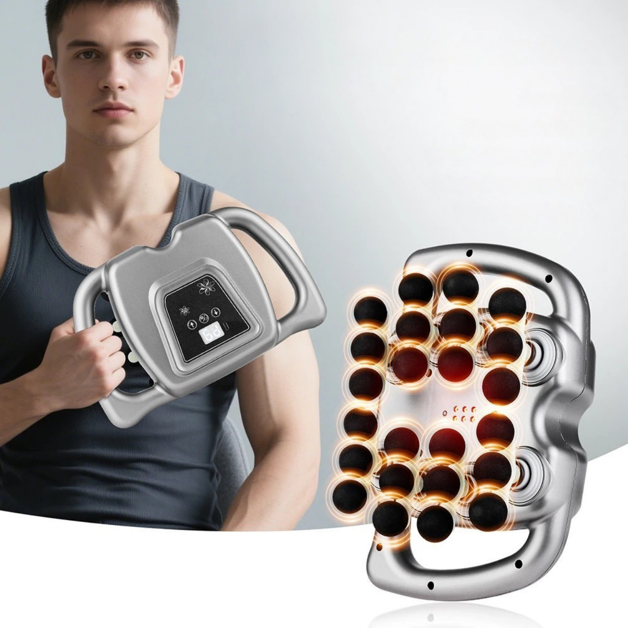 Effektiv massagepistol med 24 massagehuvuden