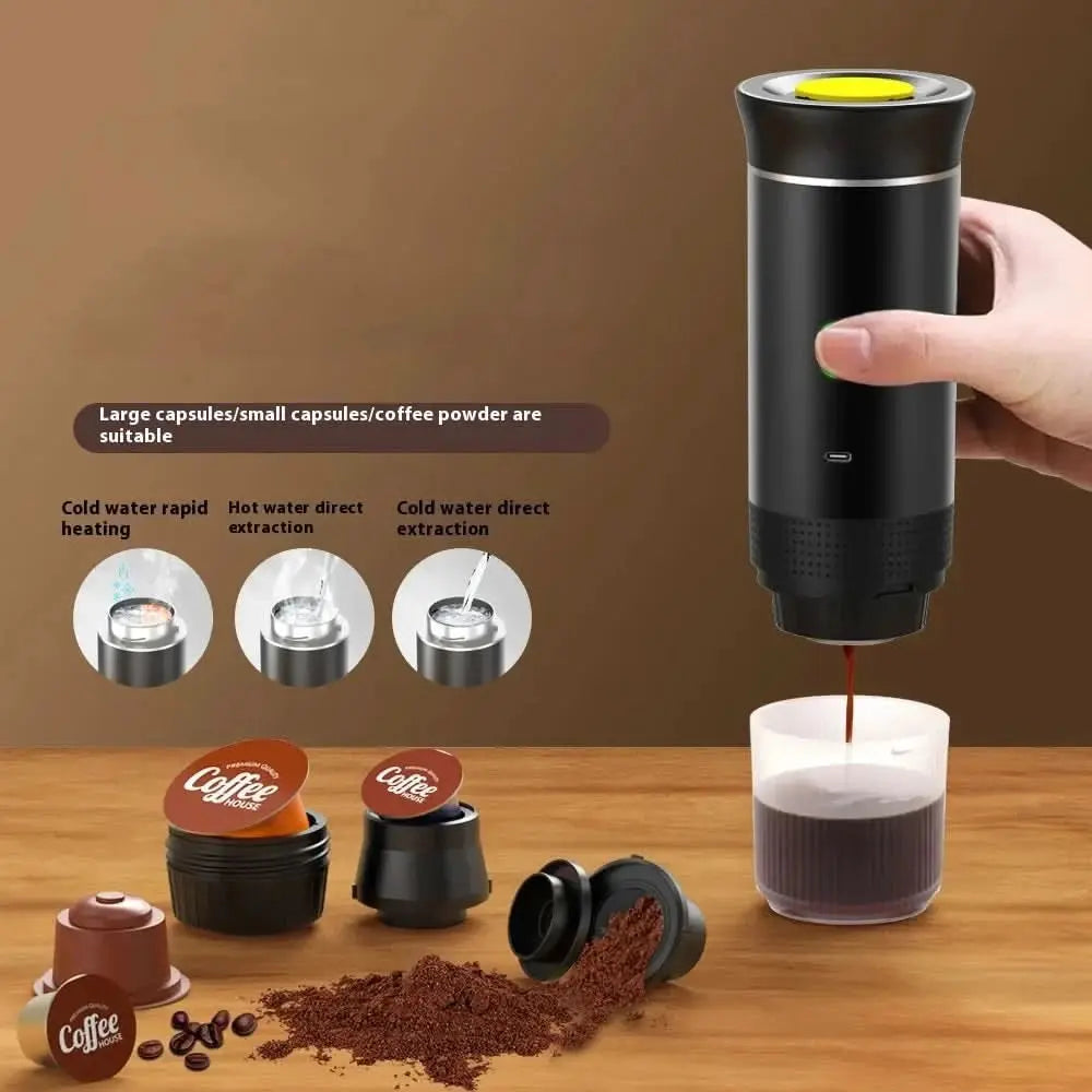 3-i-1 Bærbar Kaffemaskine med USB-C og Ét-Tryk Funktion